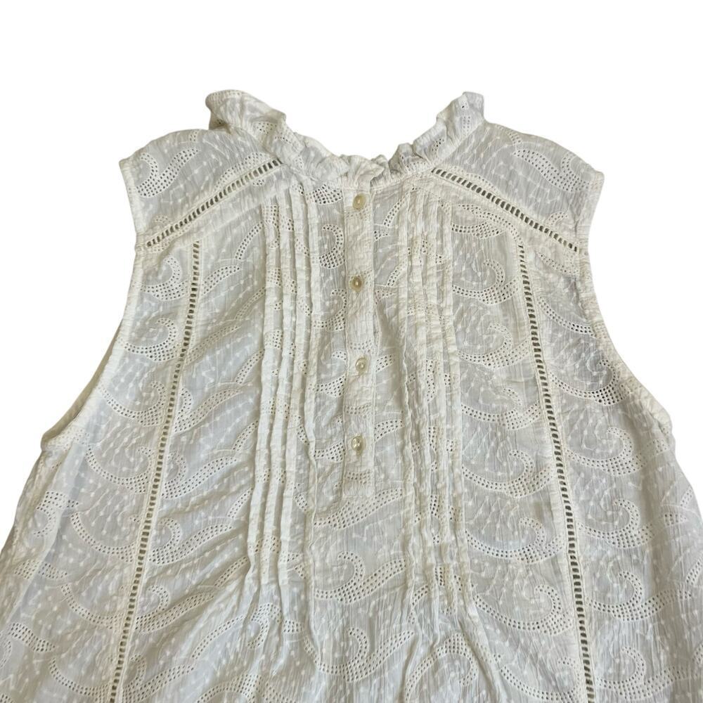 Sundance Sz S Ivory Sleeveless Blouse Crochet Eyelet Ruffled Trims Cotton - Picture 7 of 16